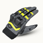Men's Cortech Hyper-Flo 2.0 motorcycle gloves in black and grey with yellow styling, designed for rider comfort.