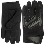 Black textile motorcycle gloves with high-density palm padding for enhanced comfort and protection, designed for men.
