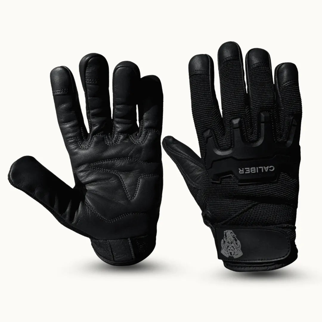 Caliber Touchscreen Motorcycle Riding Gloves for men with padded knuckles and breathable textile design.