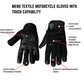 Caliber Men's Textile Motorcycle Gloves with hook-and-loop adjustment, touch tips, and flexible reinforced knuckles Features Highlights