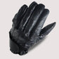 MG GL2091 Men’s Black Gel Palm Leather Driving Gloves — angled back view of leather glove pair with sleek black finish on plain background