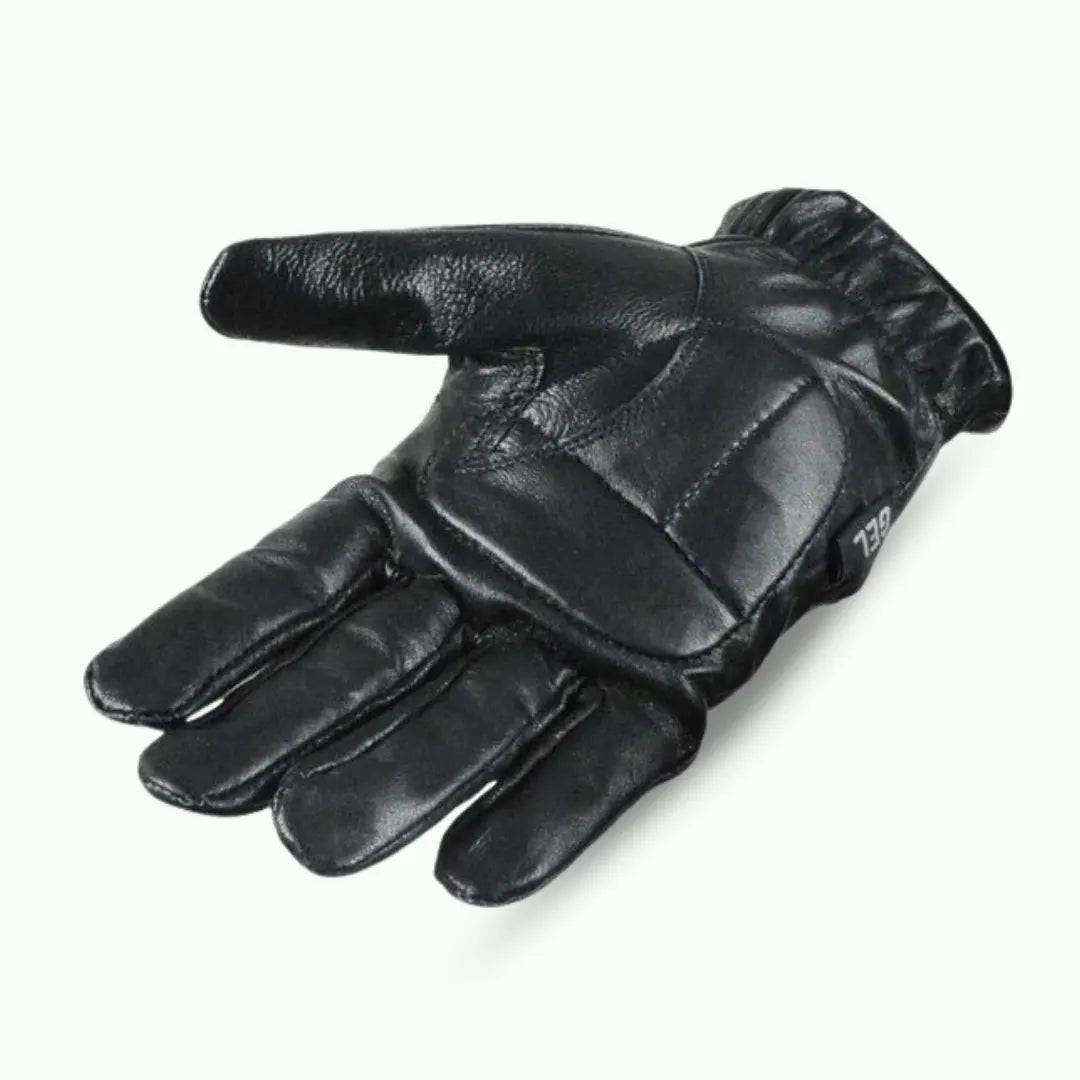 MG GL2091 Men’s Black Gel Palm Leather Driving Gloves — front palm view highlighting gel padding, grip texture, and ergonomic leather design