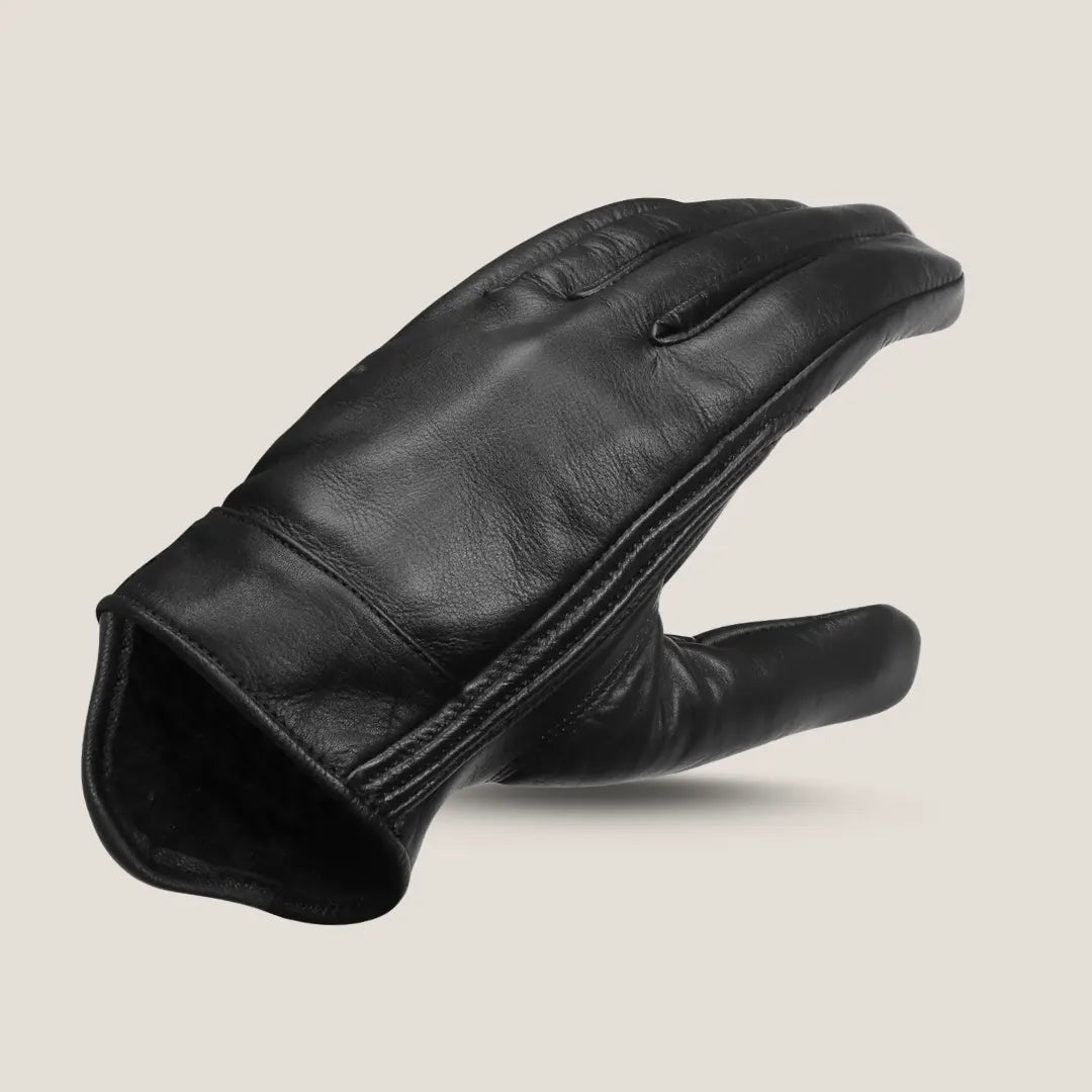Men’s Black Gel Palm Riding Leather Gloves — premium leather motorcycle glove with sleek design and reinforced stitching