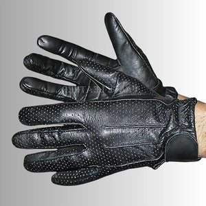 VL407 Men's Black Perforated Leather Driving Gloves By MG