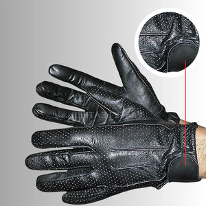 VL407 Men's Black Perforated Leather Driving Gloves By MG