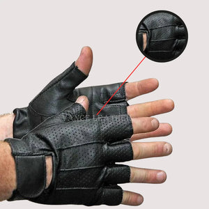 VL406 Men's Black Perforated Shorty Leather Motorcycle Gloves