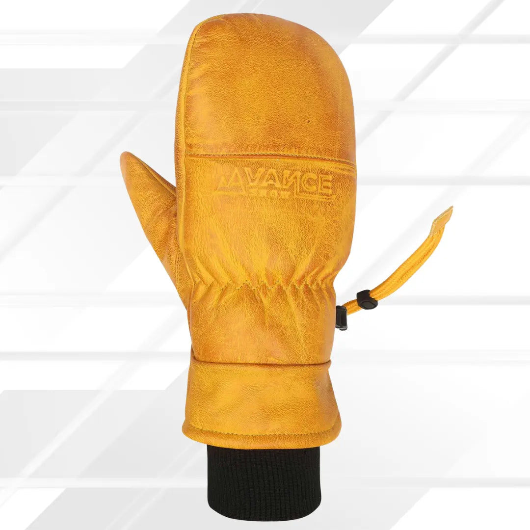 Yellow Leather Winter Mittens designed for skiing, snowboarding, and extreme cold weather protection.