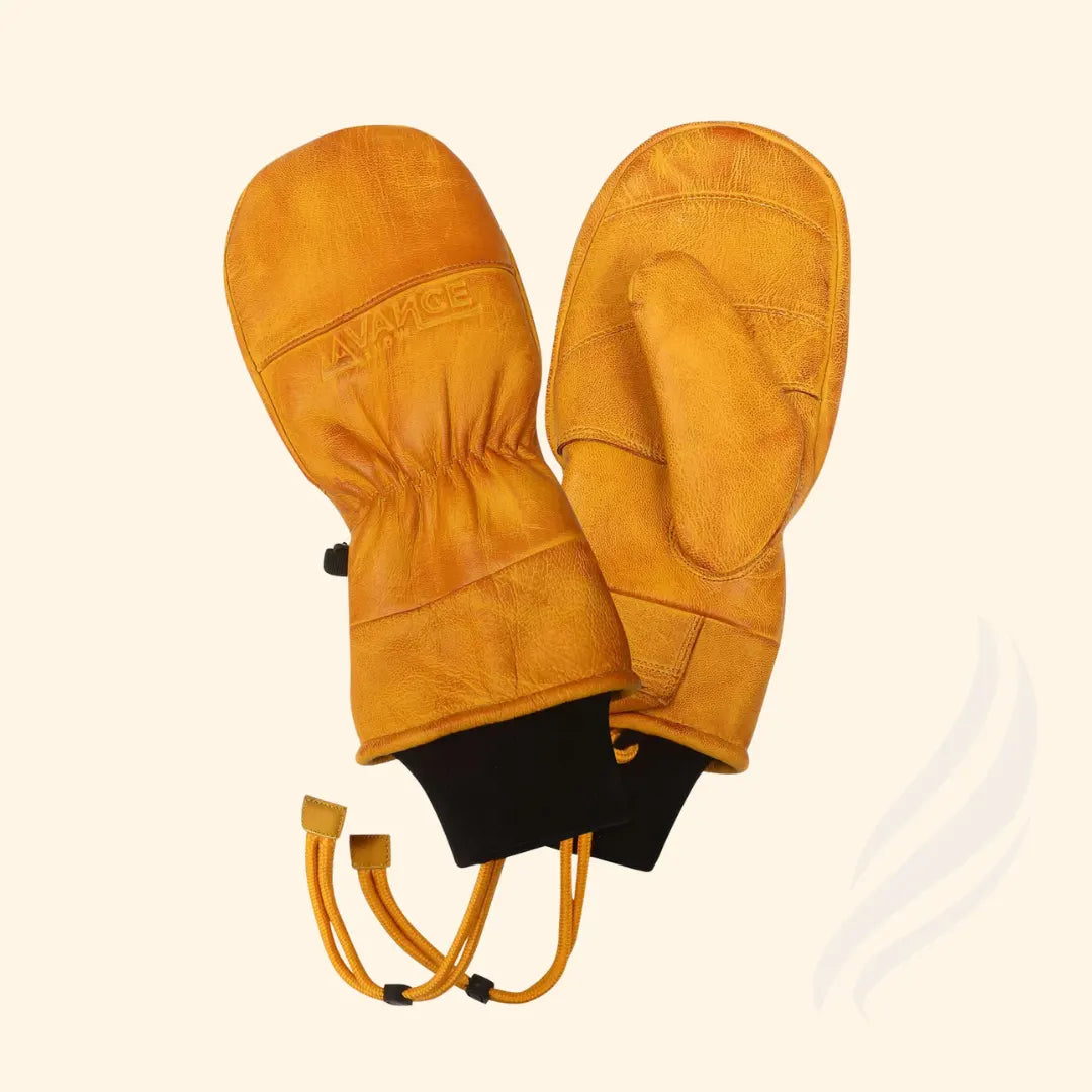 Yellow Snow Mittens for skiing and snowboarding with durable leather, warm insulation, and adjustable straps.