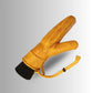 Winter Split-Finger Mittens in yellow leather, perfect for skiing, snowboarding, and mountaineering.
