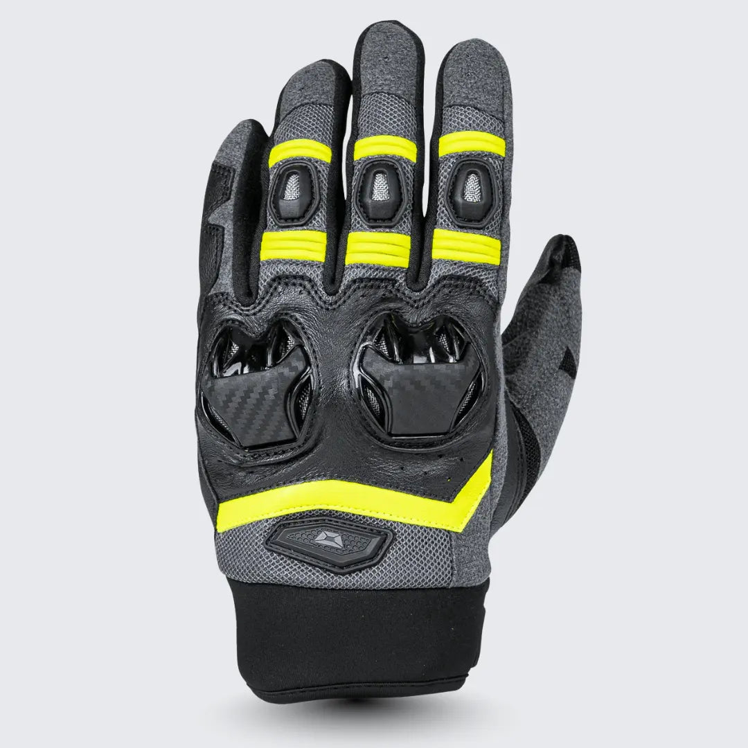 Cortech Hyper-Flo 2.0 motorcycle gloves, black with vibrant yellow accents and durable knuckle protection