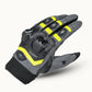 Men's Cortech Hyper-Flo 2.0 motorcycle gloves in black and grey with yellow styling, designed for rider comfort.