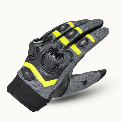 Men's Cortech Hyper-Flo 2.0 motorcycle gloves in black and grey with yellow styling, designed for rider comfort.