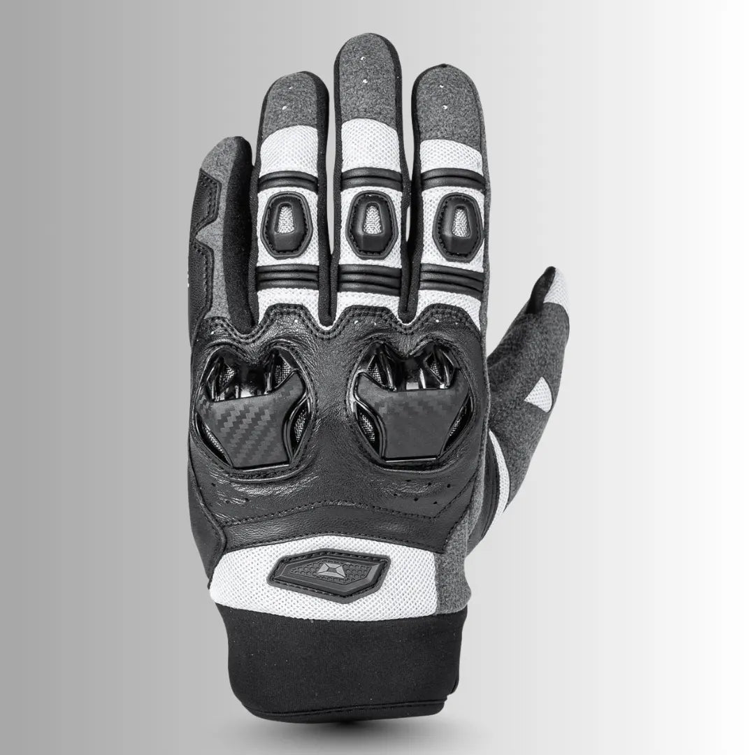 Cortech Hyper-Flo 2.0 black motorcycle gloves with white accents, comfortable neoprene cuff and hook-and-loop closure.